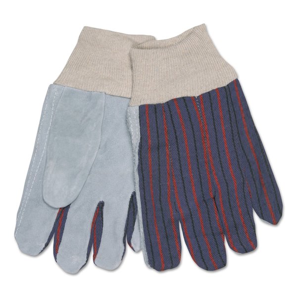 Mcr Safety Leather Palm Glove, Gray/White, Large, PK12, 12PK 1040